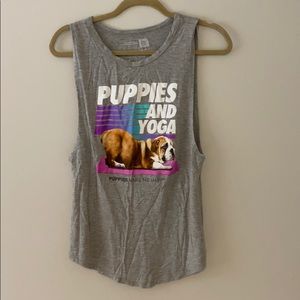 Puppies & yoga grey women’s muscle tank